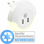 Luminea LED-Steckdosen-Nachtlicht mit PIR- und Lichtsensor, Versandrückläufer Luminea LED-Steckdosen-Nachtlichter mit PIR-/Lichtsensoren und USB-Ladeports
