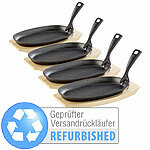 Tornwald-Schmiede 4 Profi-Servierpfannen, Gusseisen, mit Untersetzer, Versandrückläufer Tornwald-Schmiede Gusseiserne Servierpfannen