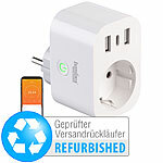 Luminea Home Control WLAN-Steckdose mit Energiekostenmesser, Versandrückläufer Luminea Home Control WLAN-Steckdosen mit Stromkosten-Messfunktion und USB
