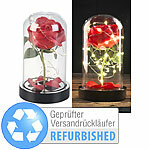 Lunartec Edle Kunst-Rose mit LED-Beleuchtung, Versandrückläufer Lunartec LED-beleuchtete Rosen, Real Touch, mit Glaskuppel