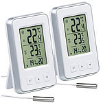 PEARL 2er-Set digitale Innen- und Außen-Thermometer mit Uhrzeit, LCD-Display PEARL Digitale Innen- & Außen-Thermometer