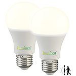 Luminea 2er-Set LED-Lampen mit Bewegungssensor, E27, 9 W, 850 lm, warmweiß Luminea