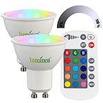 Luminea 2er-Set LED-Spots GU10, RGBW, 4,8 W (ersetzt 40 W), 400 lm, dimmbar Luminea LED-Spots GU10 mit Farbwechsel (RGBW) und Fernbedienungen