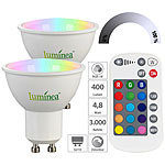 Luminea 4er-Set LED-Spots GU10, RGBW, 4,8 W, 400 lm, dimmbar Luminea LED-Spots GU10 mit Farbwechsel (RGBW) und Fernbedienungen