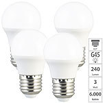 Luminea 4er-Set LED-Lampen, E27, G45, 240 lm, 3W (ersetzt 25W), tageslichtweiß Luminea LED-Tropfen E27 (tageslichtweiß)