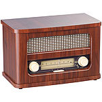 auvisio Nostalgisches Stereo-FM-Radio 12W, Holz, Akku, Bluetooth, USB Ladeport auvisio