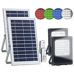 Luminea 2er-Set Solar-LED-Fluter für außen, RGBW, 30 W, Fernbedienung, Timer Luminea