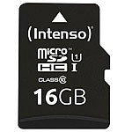 Intenso microSDHC-Speicherkarte UHS-I Premium 16 GB, bis 90 MB/s, Class 10/U1 Intenso microSD-Speicherkarten UHS U1