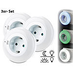revolt LED-Nachtlicht mit Dämmerungssensor und Steckdose, 3 Farben, 3er-Set revolt LED-Nachtlichter mit Dämmerungssensoren und Steckdosen