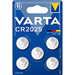 Varta Electronics Lithium Knopfzelle, CR2025, 3 Volt, 160 mAh (5er-Pack) Varta Lithium-Knopfzellen Typ CR2025