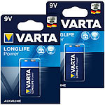 Varta Longlife Power Batterie, Typ 9V/E-Block / 6LR3146, 9 Volt 2er-Set Varta Alkaline Batterien (9V-Block)