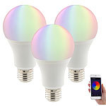 Luminea Home Control 3er-Set WLAN-LED-Lampen, Amazon Alexa & Google Assistant komp., E27 Luminea Home Control WLAN-LED-Lampen E27 RGBW
