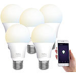 Luminea Home Control 5er-Set WLAN-LED-Lampen, E27, 800lm, für Alexa & Google Assistant, CCT Luminea Home Control WLAN-LED-Lampen E27 weiß