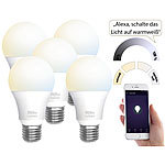 Luminea Home Control 5er-Set WLAN-LED-Lampen, E27, 806lm, für Alexa & Google Assistant, CCT Luminea Home Control