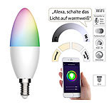Luminea Home Control WLAN-LED-Kerze, E14, RGB-CCT, 5,5 W (ersetzt 40 W), 470 lm, App Luminea Home Control WLAN-LED-Lampen E14 RGBW