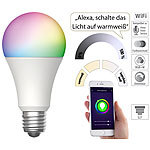 Luminea Home Control 4er-Set WLAN-LED-Lampen, E27, RGB-CCT, 9W (ersetzt 75W), F, 800lm, App Luminea Home Control WLAN-LED-Lampen E27 RGBW