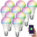 Luminea Home Control 10er-Set WLAN-LED-Lampen, E27, RGB-CCT, 9W (ersetzt 75W), F, 80lm, App Luminea Home Control