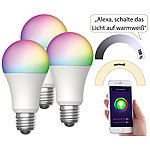 Luminea Home Control 3er-Set WLAN-LED-Lampen, für Amazon Alexa, GA, E27, RGBW, 15 W Luminea Home Control WLAN-LED-Lampen E27 RGBW