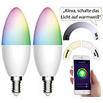 Luminea Home Control 2er-Set WLAN-LED-Lampen, für Amazon Alexa/GA, E14, RGB, CCT, 5,5 W Luminea Home Control WLAN-LED-Lampen E14 RGBW