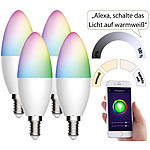 Luminea Home Control 4er-Set WLAN-LED-Lampen, für Amazon Alexa/GA, E14, RGB, CCT, 5,5 W Luminea Home Control WLAN-LED-Lampen E14 RGBW