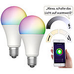 Luminea Home Control 2er-Set WLAN-LED-Lampen, für Amazon Alexa/GA, E27, RGB, CCT, 12 W Luminea Home Control WLAN-LED-Lampen E27 RGBW