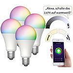 Luminea Home Control 4er-Set WLAN-LED-Lampen, für Amazon Alexa/GA, E27, RGB, CCT, 12 W Luminea Home Control WLAN-LED-Lampen E27 RGBW