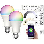 Luminea Home Control 2er-Set WLAN-LED-Lampe, E27, RGB-CCT, 9W (ersetzt 75W), F, 800 lm, App Luminea Home Control WLAN-LED-Lampen E27 RGBW