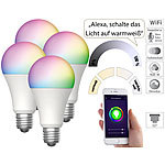 Luminea Home Control 4er-Set WLAN-LED-Lampen, E27, RGB-CCT, 9W (ersetzt 75W), F, 800lm, App Luminea Home Control