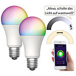 Luminea Home Control 2er-Set WLAN-LED-Lampen, für Amazon Alexa, GA, E27, RGBW, 15 W Luminea Home Control WLAN-LED-Lampen E27 RGBW
