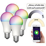 Luminea Home Control 4er-Set WLAN-LED-Lampen, für Amazon Alexa,GA, E27, RGBW, 15 W Luminea Home Control WLAN-LED-Lampen E27 RGBW
