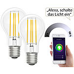 Luminea Home Control LED-Filament-Lampe, komp. zu Amazon Alexa / GA, 6500 K 2er-Set Luminea Home Control WLAN-LED-Filament-Lampe E27 weiß