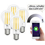Luminea Home Control LED-Filament-Lampe, komp. zu Amazon Alexa / GA, 6500 K 4er-Set Luminea Home Control WLAN-LED-Filament-Lampe E27 weiß