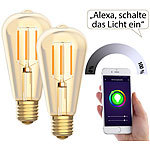 Luminea Home Control 2er-Set LED-Filament-Lampen, komp. zu Amazon Alexa & Google, 2200 K Luminea Home Control WLAN-LED-Filament-Lampe E27 weiß