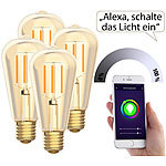 Luminea Home Control 4er-Set LED-Filament-Lampen, komp. zu Alexa & Google Assistant, 2200 K Luminea Home Control WLAN-LED-Filament-Lampe E27 weiß