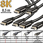 auvisio 3er-Set High-Speed-HDMI-2.1-Kabel, 8K, 3D, HDR, eARC, 48 Gbit/s, 0,5 m auvisio 8K-HDMI-Kabel mit Netzwerkfunktion (HEC)