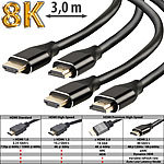 auvisio 2er-Set High-Speed-HDMI-2.1-Kabel, 8K, 3D, HDR, eARC, 48 Gbit/s, 3 m auvisio 8K-HDMI-Kabel mit Netzwerkfunktion (HEC)
