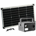 revolt Powerbank & Solarkonverter mit mobilen 50-W-Solarpanel, 60 Ah revolt 2in1-Hochleistungsakkus & Solar-Konverter mit modifizierter Sinuswelle