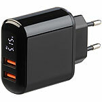 revolt 2-Port-USB-Netzteil mit 2x USB-A, Quick Charge & Display, 18W, schwarz revolt USB-Netzteil für Steckdose