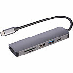 Callstel 6in1-Dockingstation, 4K HDMI, USB-C, PD bis 100 W, Versandrückläufer Callstel 6in1-USB-C-Hubs mit PD