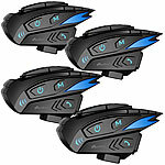 NavGear 4er-Set Motorrad-Kommunikations-Systeme für bis zu 8 Personen NavGear Intercom-Headsets mit Bluetooth & integriertem FM-Radio, für Motorradhelm