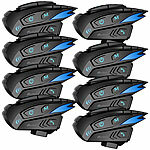 NavGear 8er-Set Motorrad-Kommunikations-Systeme für bis zu 8 Personen NavGear Intercom-Headsets mit Bluetooth & integriertem FM-Radio, für Motorradhelm