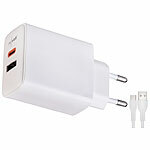 revolt Kompaktes 2-Port-USB-Netzteil, USB-C PD 65 W, USB-A QC 18 W, GaN revolt USB-Wandnetzteile mit USB-A und USB-C, PD und QC