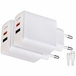 revolt 2er-Set 2-Port-USB-Netzteile, USB-C PD 65 W, USB-A QC 18 W, GaN revolt USB-Wandnetzteile mit USB-A und USB-C, PD und QC