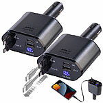 revolt 2er-Set 4in1-Kfz-USB-Ladegerät, USB-C/A, 2 USB-C-Kabel, 66 Watt revolt Kfz-USB-Ladegeräte mit USB-C/A und ausziehbaren USB-C-Kabeln