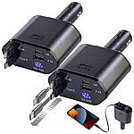 revolt 2er-Set 4in1-Kfz-USB-Ladegerät, USB-C/-A, USB-C-/Lightning-komp. Kabel revolt 