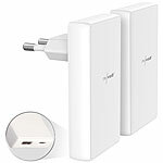 revolt 2er-Set extra-flache 65-Watt-USB-Netzteile, USB-C & -A, PD, QC, GaN revolt Flache USB-Wandnetzteile mit USB-A und USB-C, PD und QC