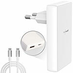 revolt Extra-flaches 65-W-USB-Netzteil mit USB-C und -A, GaN, 2 m USB-C-Kabel revolt USB-Wandnetzteile mit USB-A und USB-C, PD und QC
