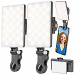 Somikon 2er-Set Selfie-Akku-Lichter mit 60 dimmbaren LEDs, Clip, CCT, 250 lx Somikon Selfie-Lichter mit CCT-LEDs, Akku und Klemmhalterung