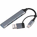 PEARL USB-C-4-Port-Hub mit 1x USB 3.0 und 3x USB 2.0, Adapter USB-C auf -A PEARL Passive 4-Port-USB-Hubs mit 1x USB 3.0 und 3x USB 2.0