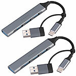 PEARL 2er-Set USB-C-4-Port-Hubs, je1x USB 3.0 + 3x USB 2.0, Adapter zu USB-A PEARL Passive 4-Port-USB-Hubs mit 1x USB 3.0 und 3x USB 2.0